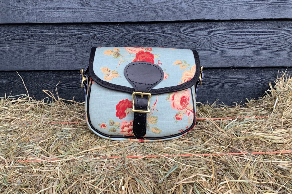 Floral Linen & Leather Blue Cartridge Bag