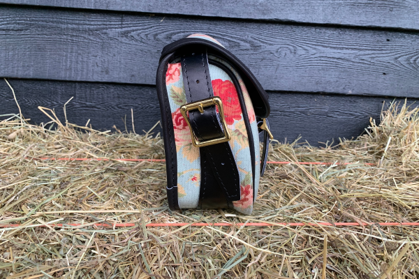 Floral Linen & Leather Blue Cartridge Bag - Afbeelding 4
