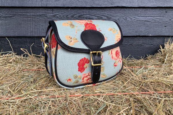 Floral Linen & Leather Blue Cartridge Bag - Afbeelding 3