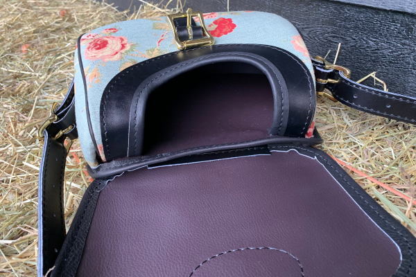 Floral Linen & Leather Blue Cartridge Bag - Afbeelding 9
