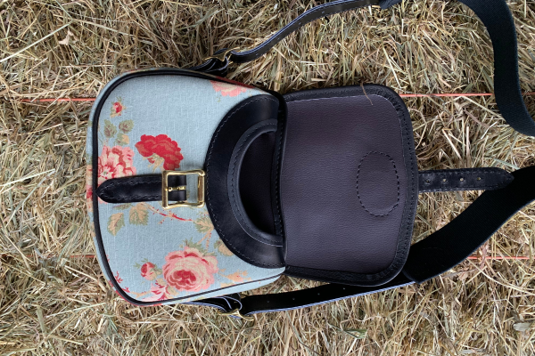 Floral Linen & Leather Blue Cartridge Bag - Afbeelding 7